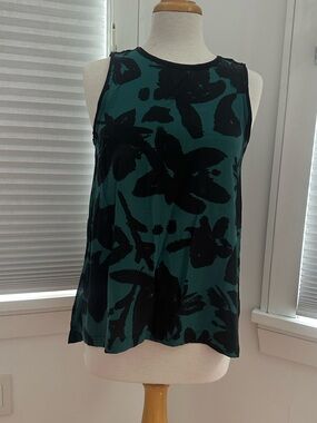 Madewell 100% Silk Sleeveless Teal Floral Print Top